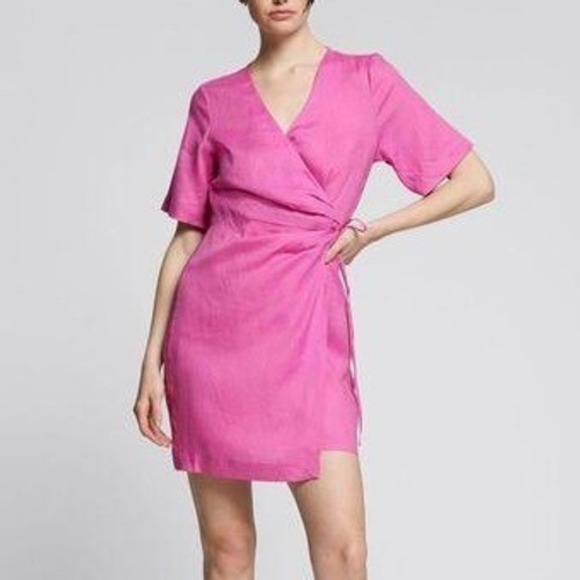 & Other Stories Dresses & Skirts - & Other Stories Stockholm Atelier Pink 100% Linen Wrap Mini Dress EUR 36 US 4 S